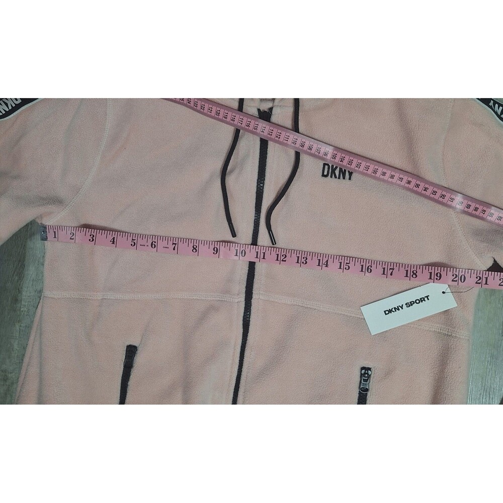 DKNY Sport Womens Pink Full Zip Fleece Hoodie Stripe Logo Sweatshirt Medium NWT - Picture 6 of 8